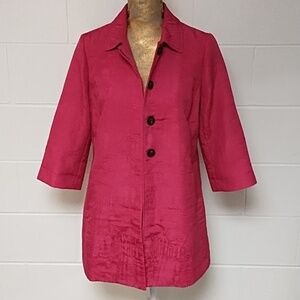 Chico's Fuchsia Pleat Back 3/4 Sleeve Boho Harajuku Textured Jacket